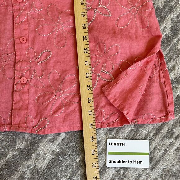 Tweeds Linen Henley Button-Up Shirt Women Size 1X Pink Floral Embroidery - Picture 11 of 13